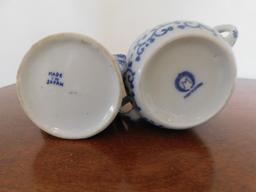 (4) CUPS, (8) SAUCERS, CREAM & SUGAR - CERAMIC DISHES