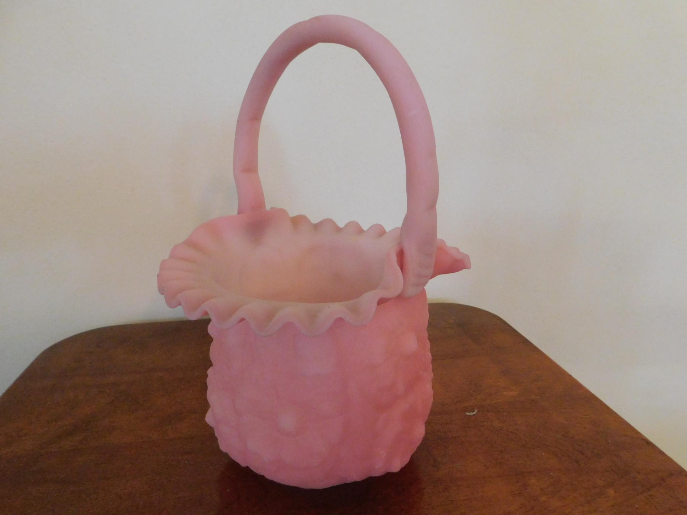 10" PINK SATIN FENTON BASKET