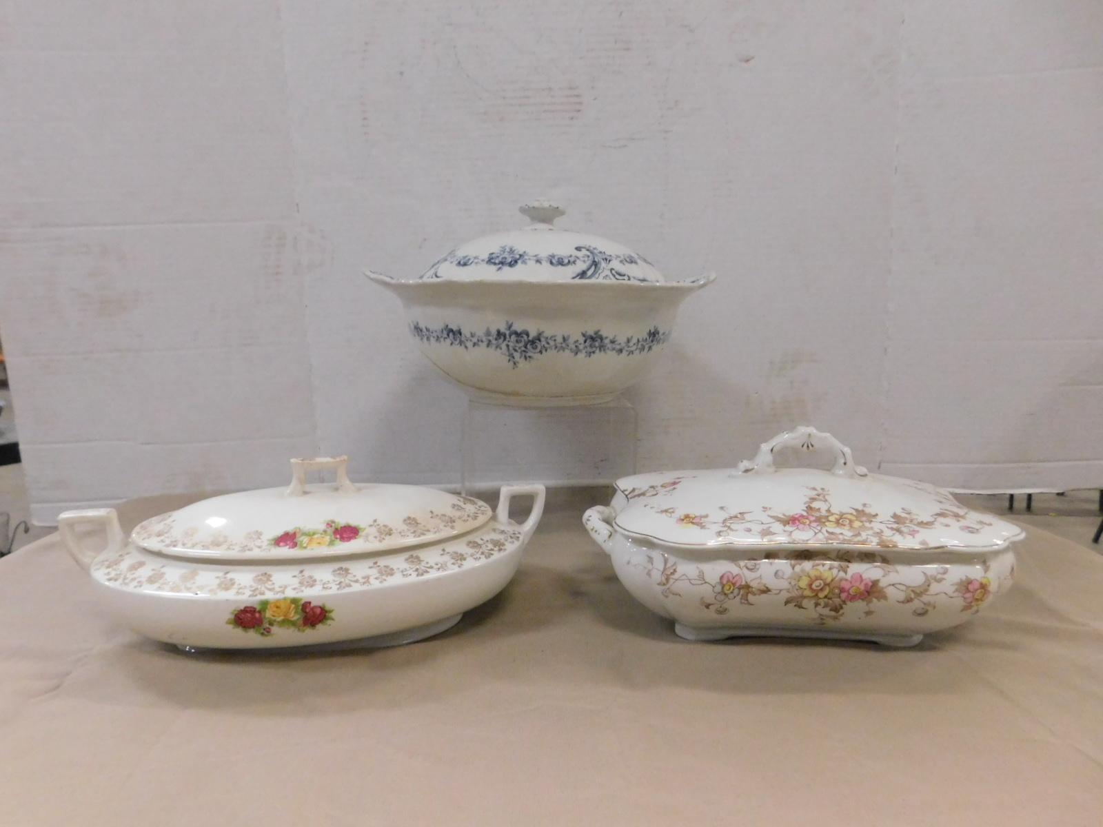 (3) VINTAGE CHINA COVERED DISHES