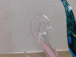 PINK MURANO SWAN & UNMARKED BLUE GLASS BIRD