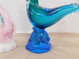 PINK MURANO SWAN & UNMARKED BLUE GLASS BIRD