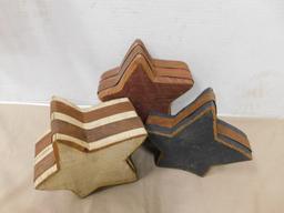 (3) WOODEN STARS & SMALL AMERICAN FLAG