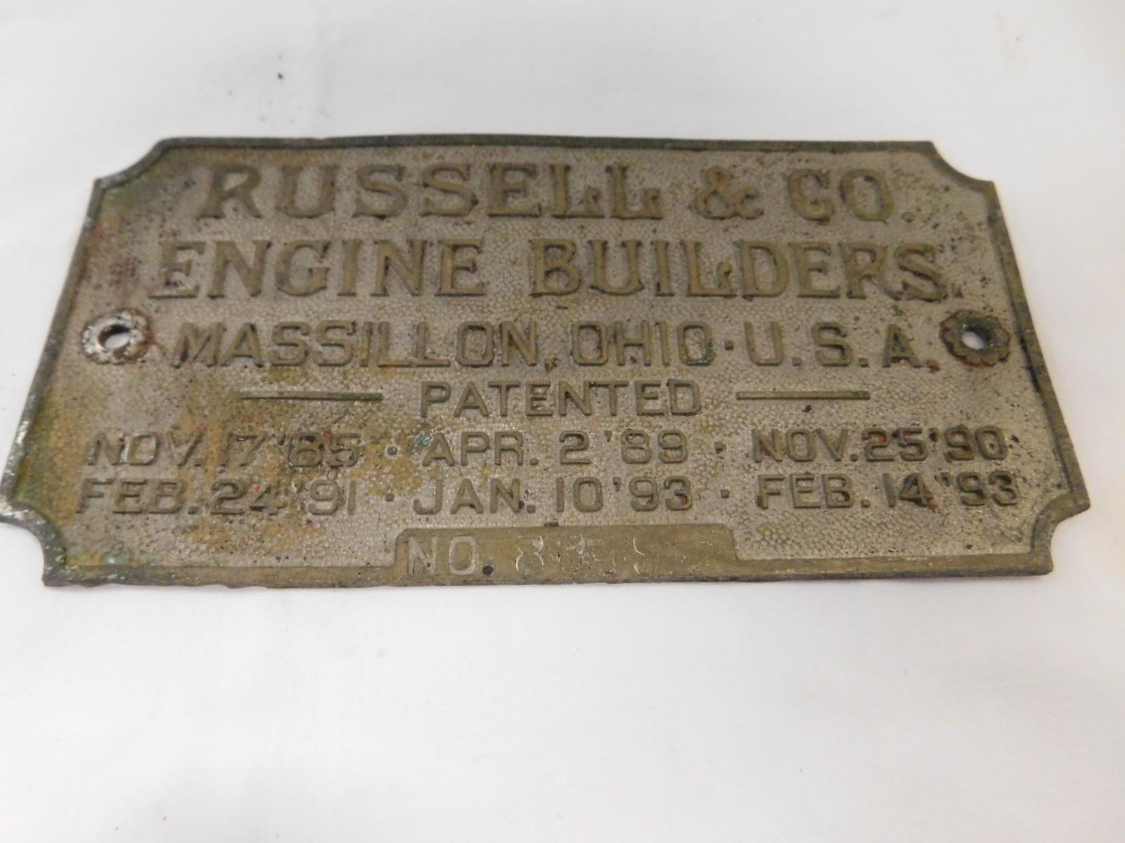 METAL RUSSELL & CO. ENGINE BUILDERS NAME PLATE