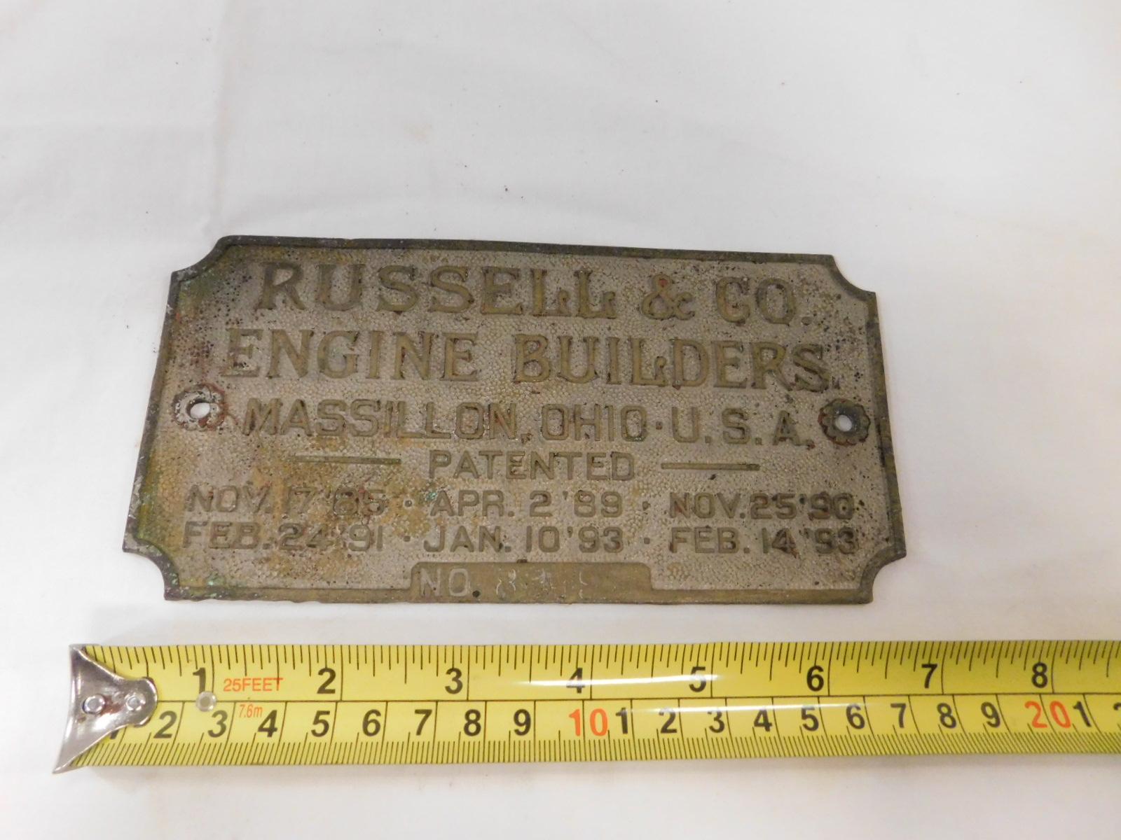METAL RUSSELL & CO. ENGINE BUILDERS NAME PLATE
