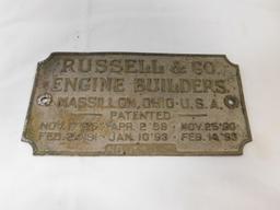 METAL RUSSELL & CO. ENGINE BUILDERS NAME PLATE