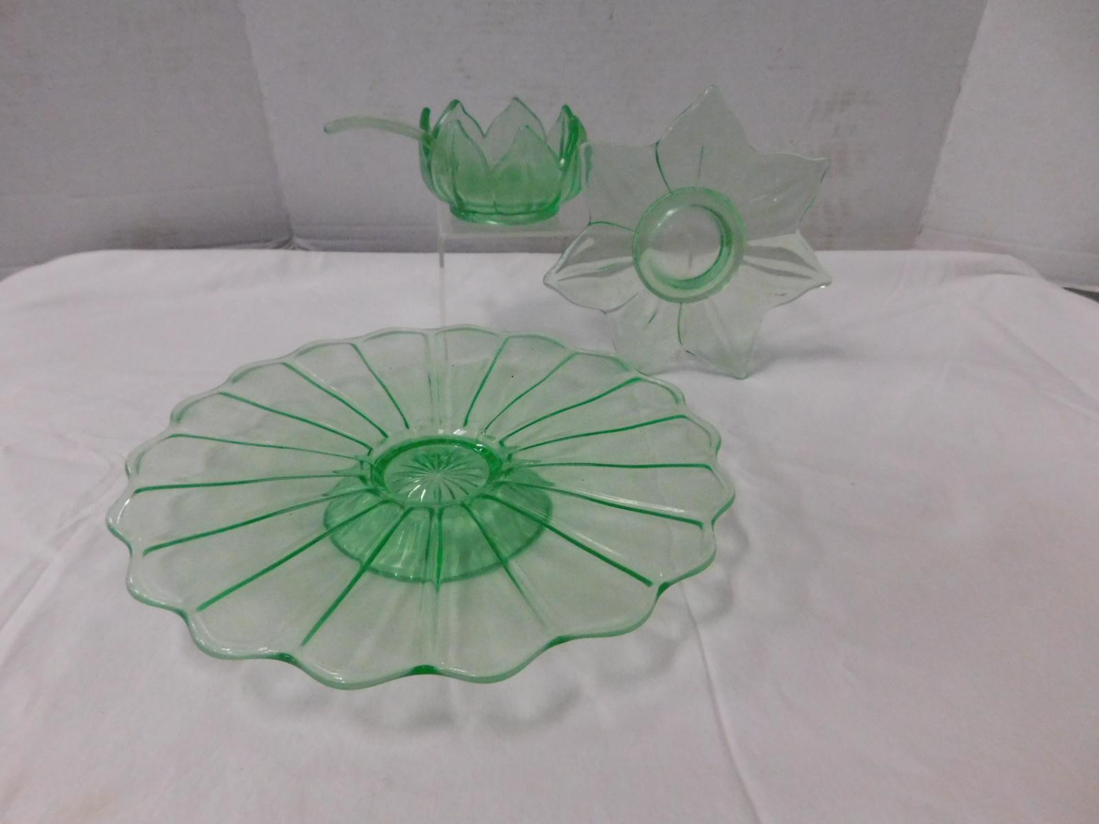 (4) PIECES GREEN DEPRESSION GLASS