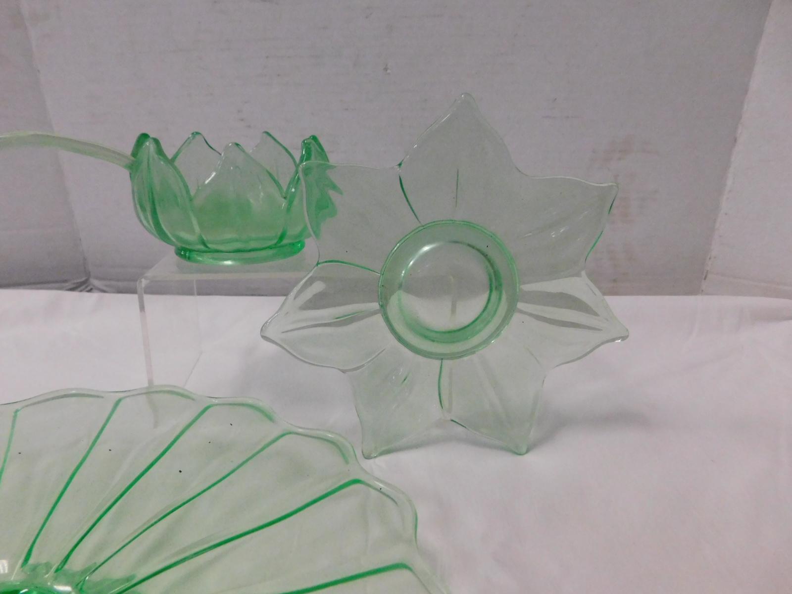 (4) PIECES GREEN DEPRESSION GLASS