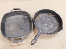 WAGNER WARE #8 CAST IRON SKILLET & SQUARE EMERIL CAST IRON