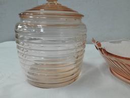 PINK DEPRESSION GLASS BOWL & COOKIE JAR