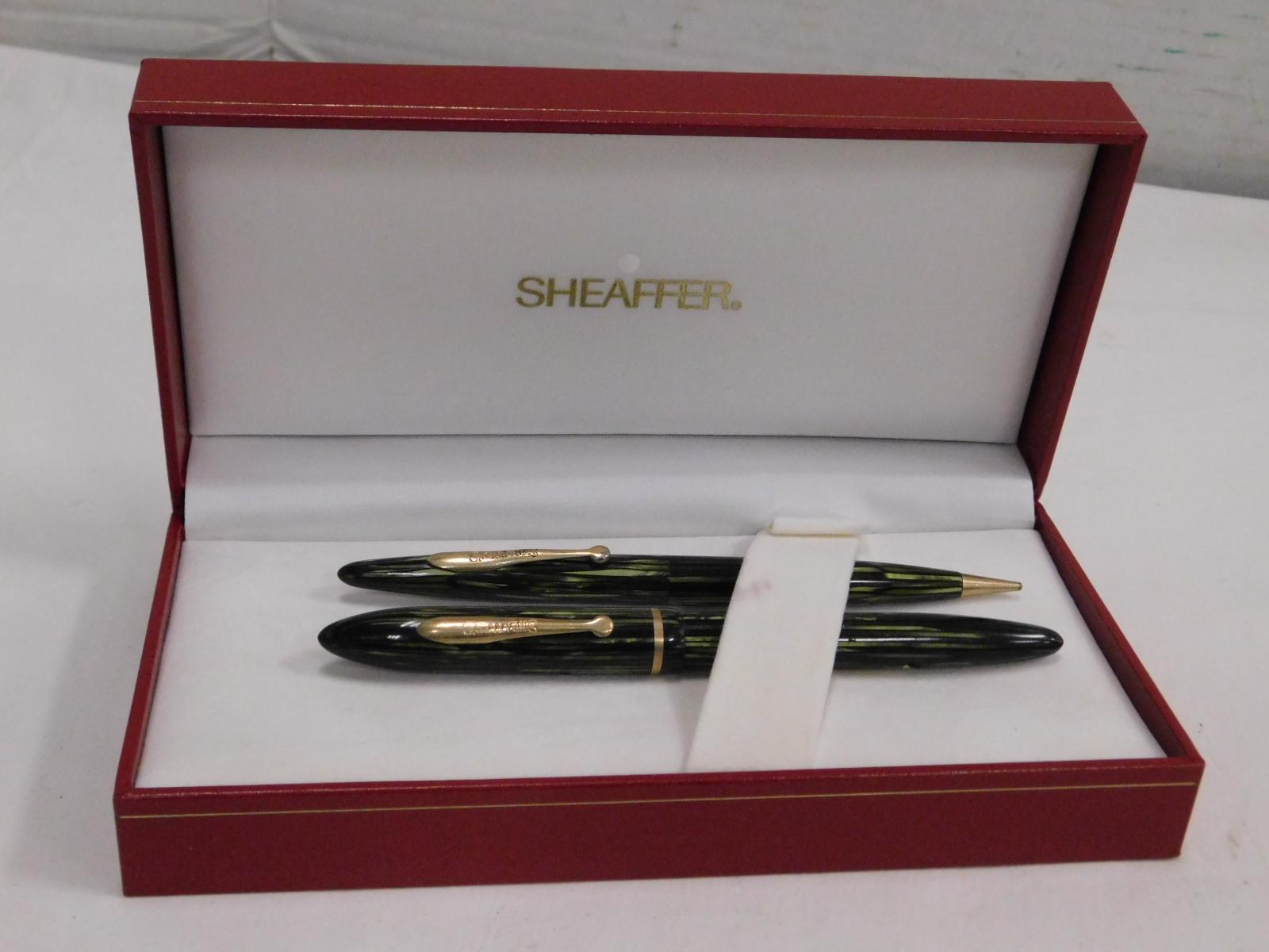 SHEAFFERS GREEN FOUNTAIN PEN & MECHANICAL PENCIL SET