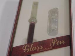 HAND MADE GLASS FOUNTAIN PEN W/ PEN REST & INK