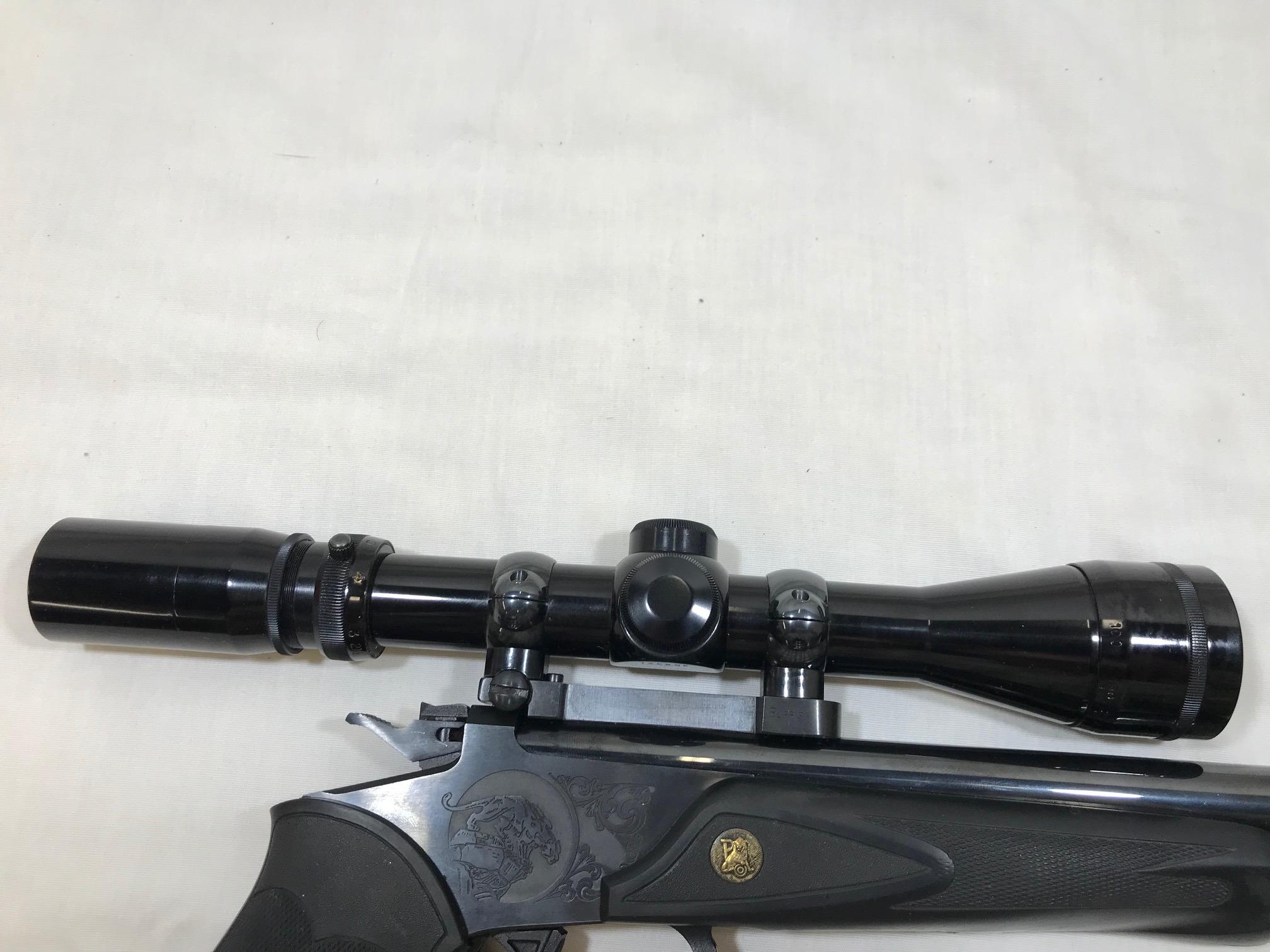 THOMPSON CENTER CONTENDER PISTOL W/ .22 HORNET CAL BARREL & SCOPE