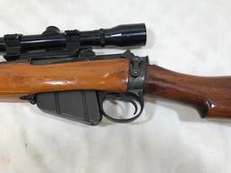 BRITISH ENFIELD SPORTERIZED .303 CAL RIFLE W/ PROOFS & 4X32 MODEL 564P SCOPE