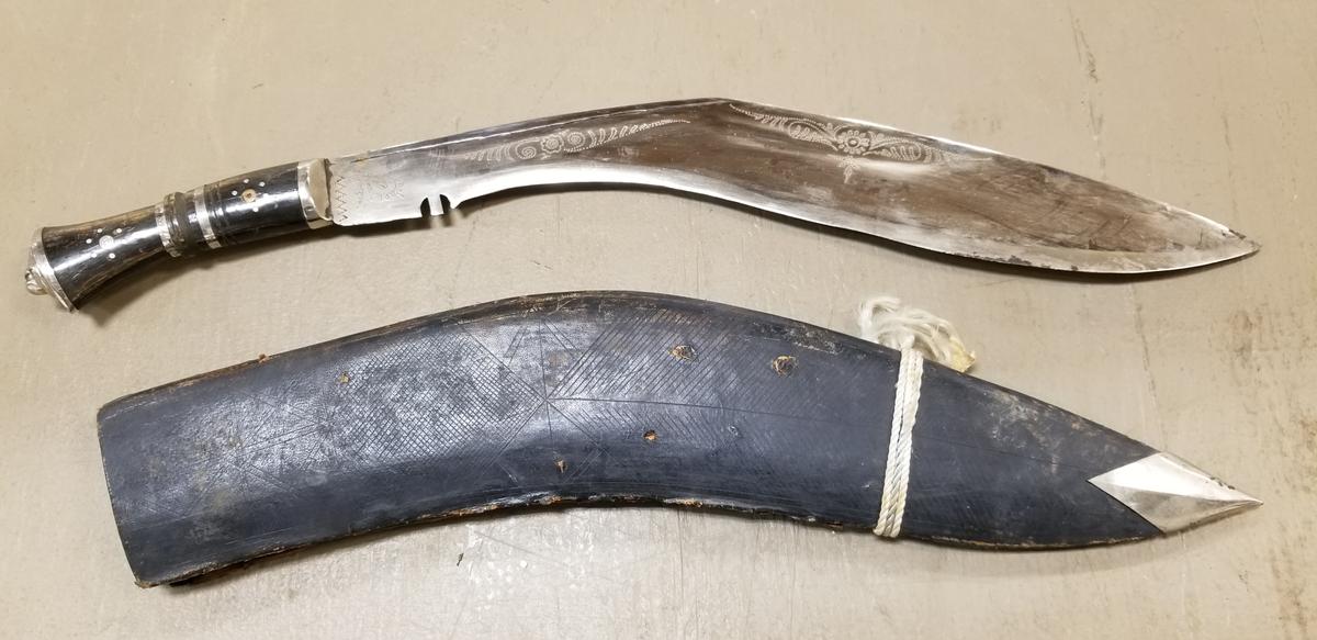 17" BOOMERANG SHAPED FIXED BLADE KNIFE WOOD GRIP & WOOD SHEATH