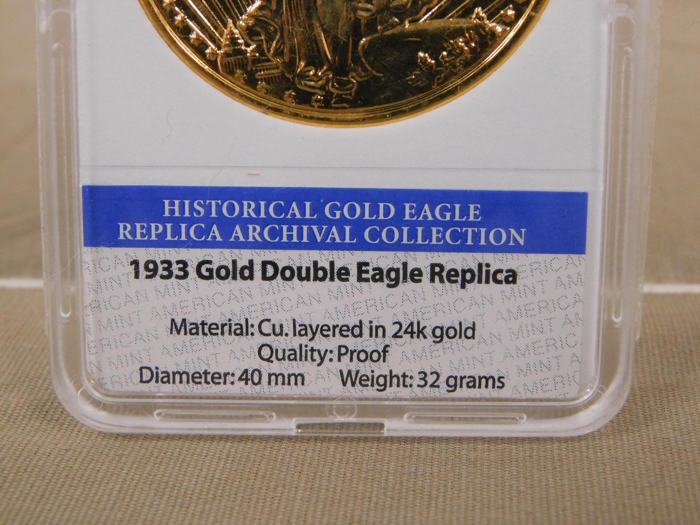 (2) 1933 GOLD DOUBLE EAGLE REPLICA COINS