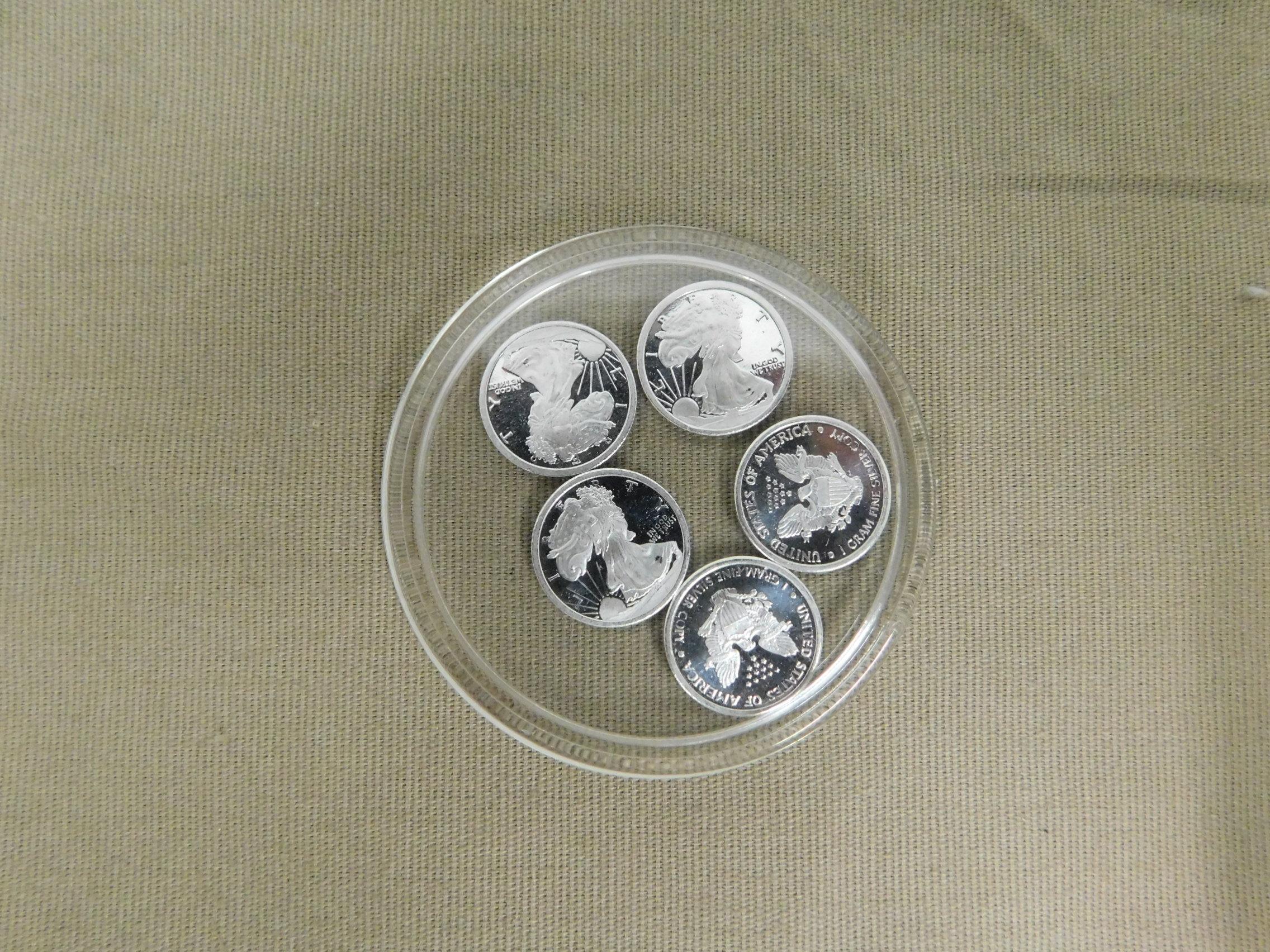 (5) ONE GRAM FINE SILVER MINI COINS