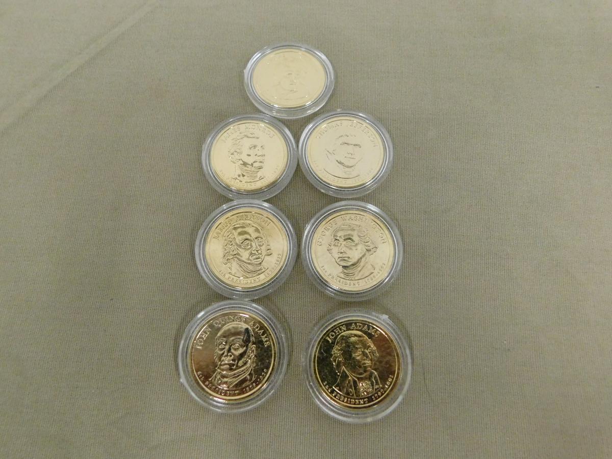 SET OF (7) GOLD ENRICHED PRESIDENTIAL DOLLARS