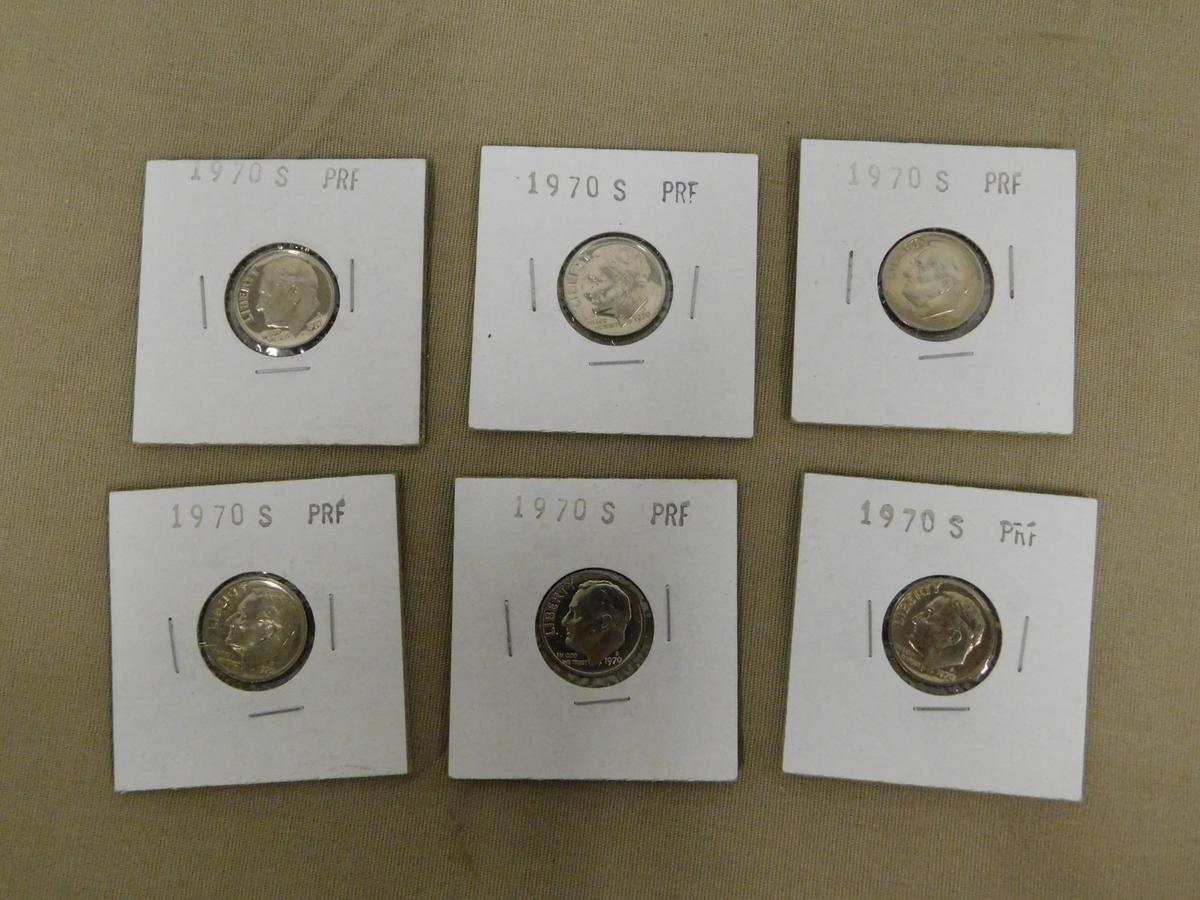 (5) 1970S & (1) 1987S ROOSEVELT DIMES - PRF