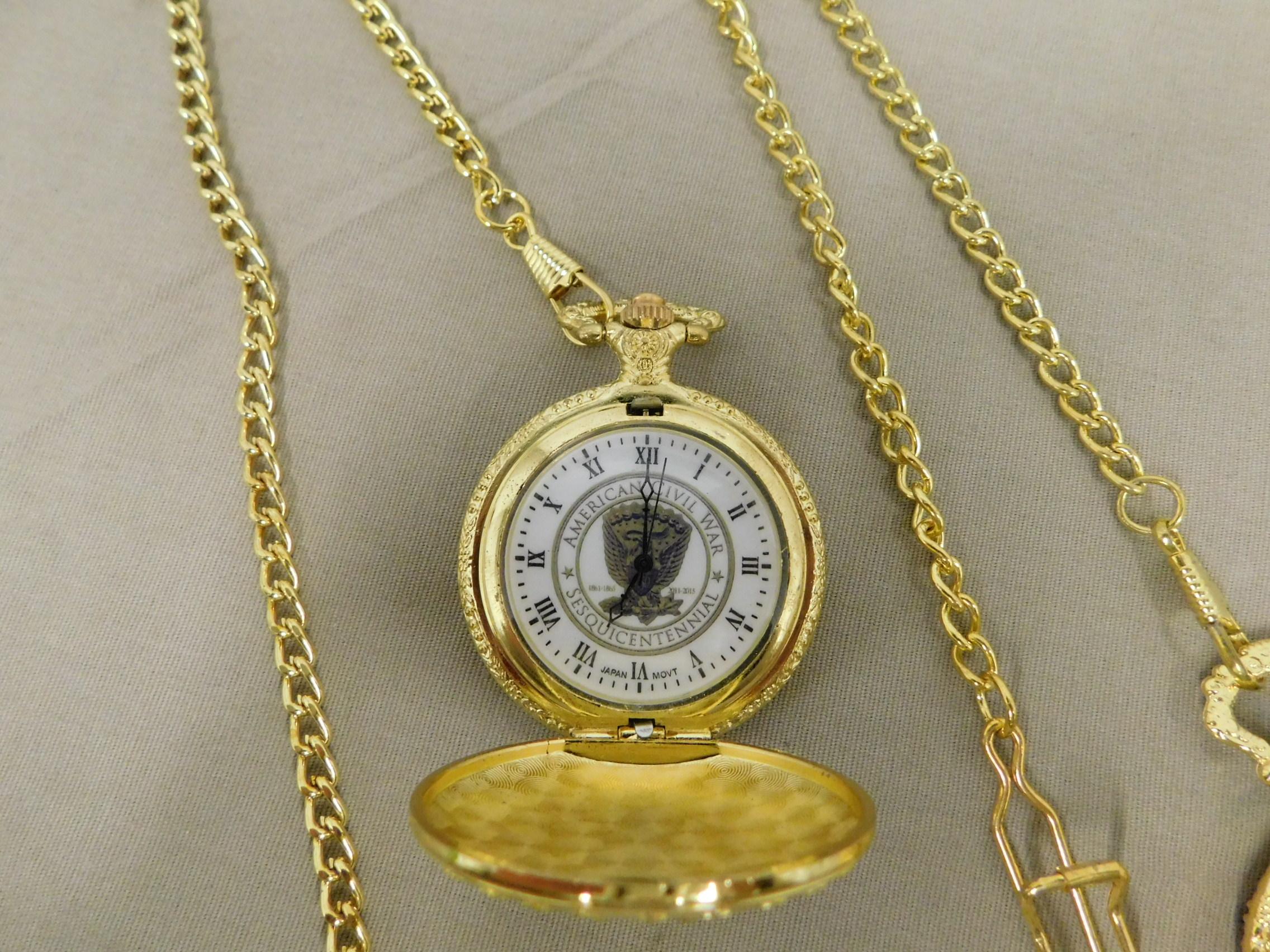 (2) GOLD TONE POCKET WATCHES W/ CHAIN