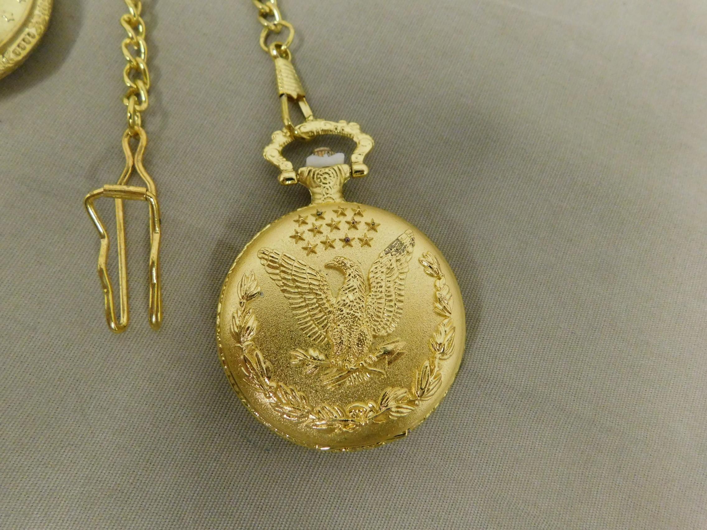 (2) GOLD TONE POCKET WATCHES W/ CHAIN