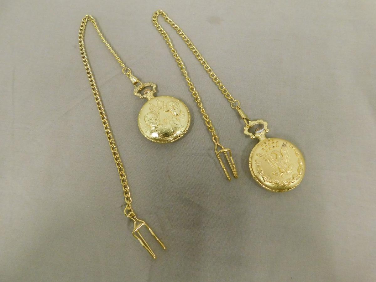 (2) GOLD TONE POCKET WATCHES W/ CHAIN