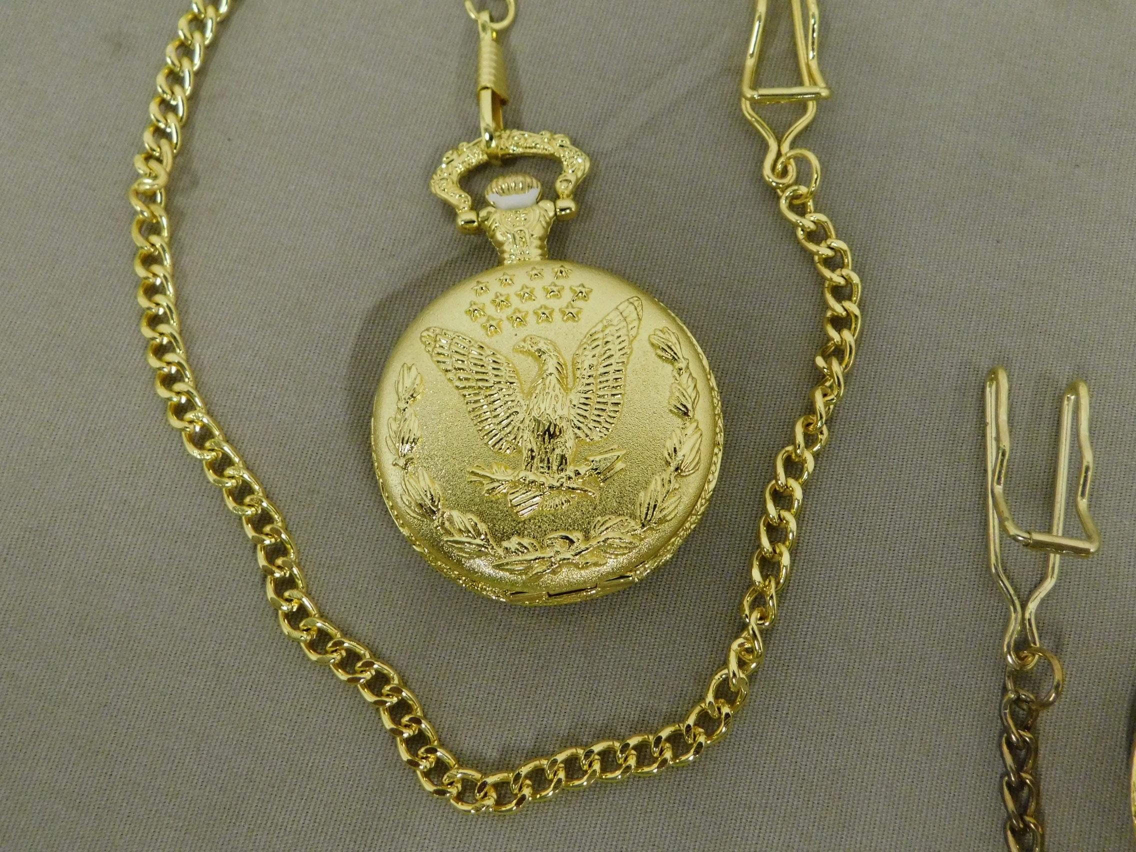 (2) GOLD TONE POCKET WATCHES W/ CHAIN