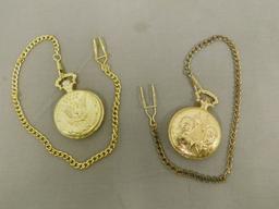 (2) GOLD TONE POCKET WATCHES W/ CHAIN