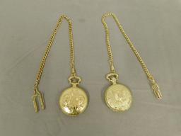 (2) GOLD TONE POCKET WATCHES W/ CHAIN
