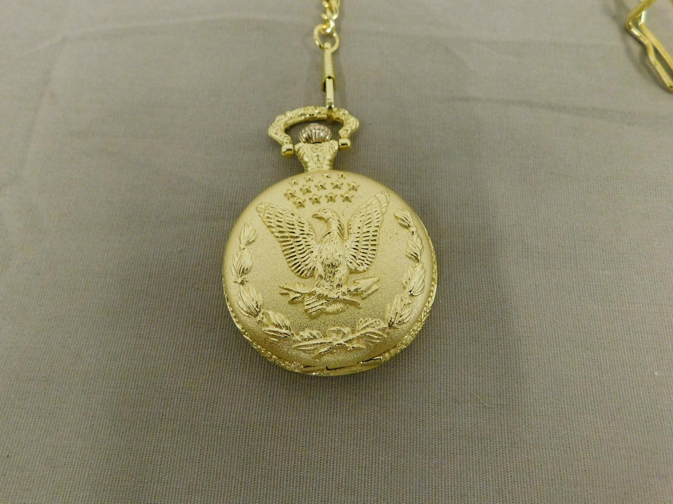 (2) GOLD TONE POCKET WATCHES W/ CHAIN