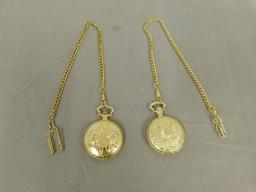 (2) GOLD TONE POCKET WATCHES W/ CHAIN