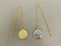 (2) GOLD TONE POCKET WATCHES W/ CHAIN