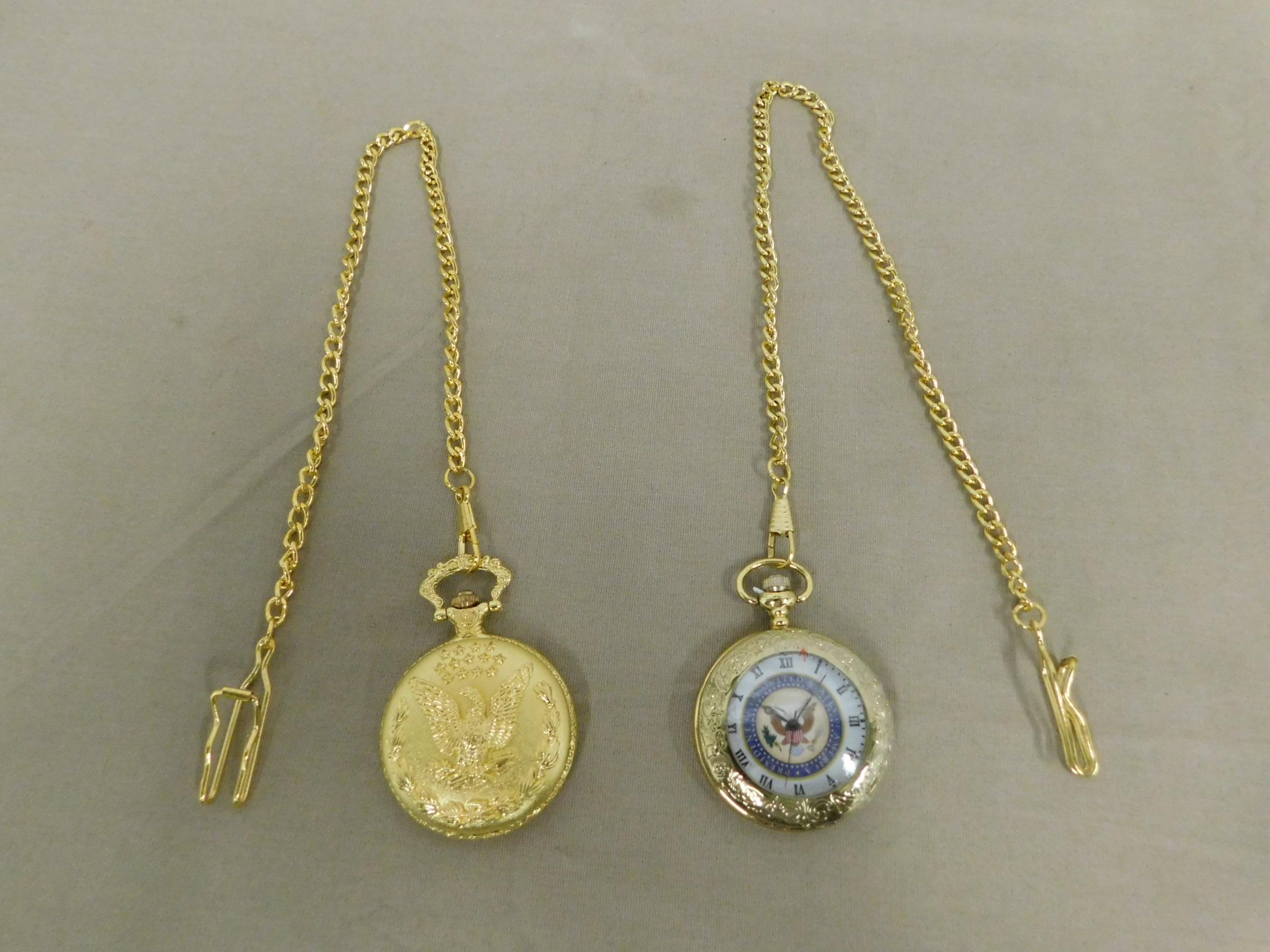 (2) GOLD TONE POCKET WATCHES W/ CHAIN