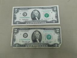 (2) GREEN SEAL $2 FEDERAL RESERVE NOTES