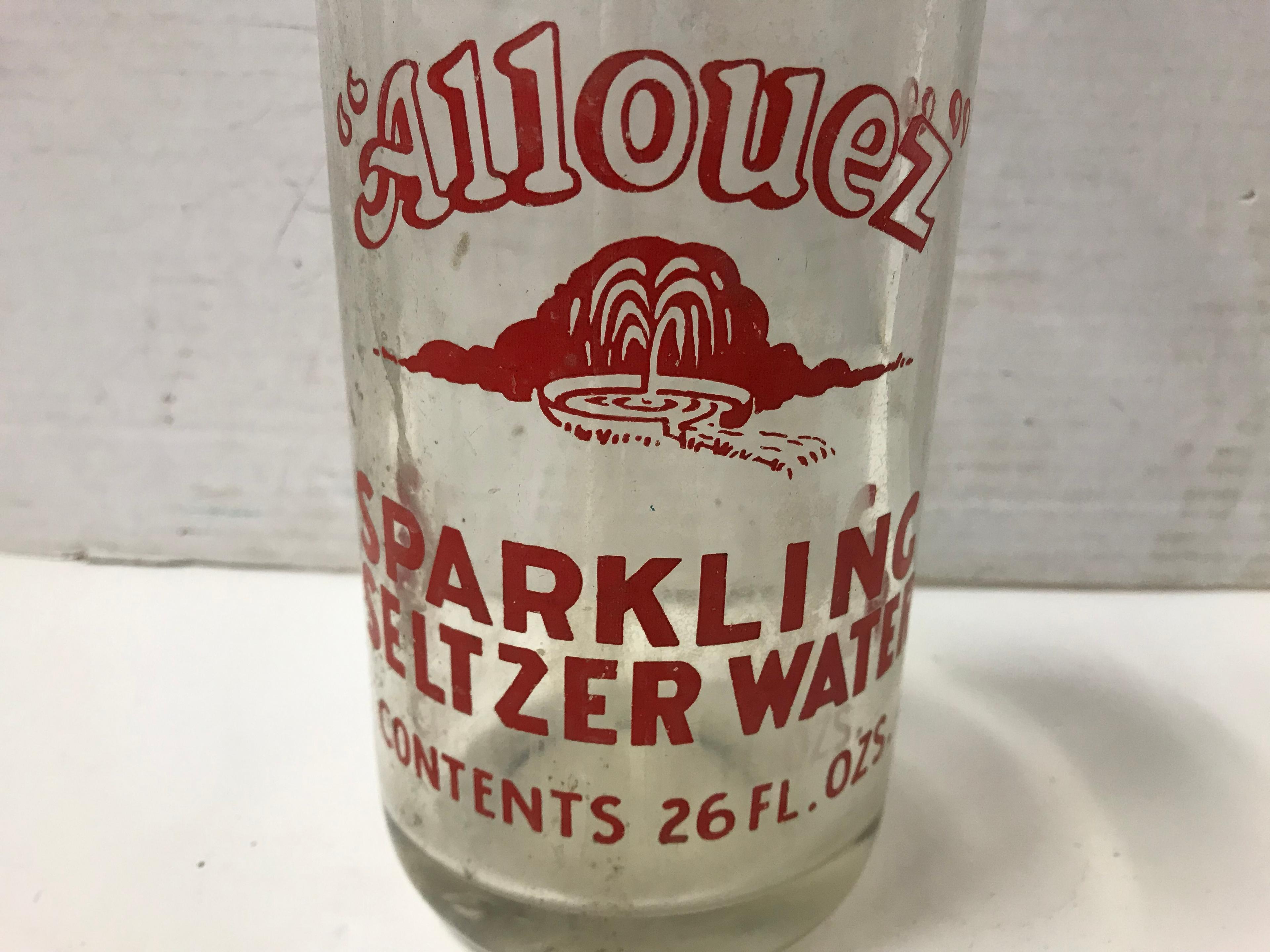 VINTAGE ALLOUEZ SPARKLING SELTZER BOTTLE & BRITISH GUARD DECANTER