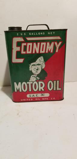 2 GALLON ECONOMY MOTOR OIL CAN - UNITED OIL MFG. CO.