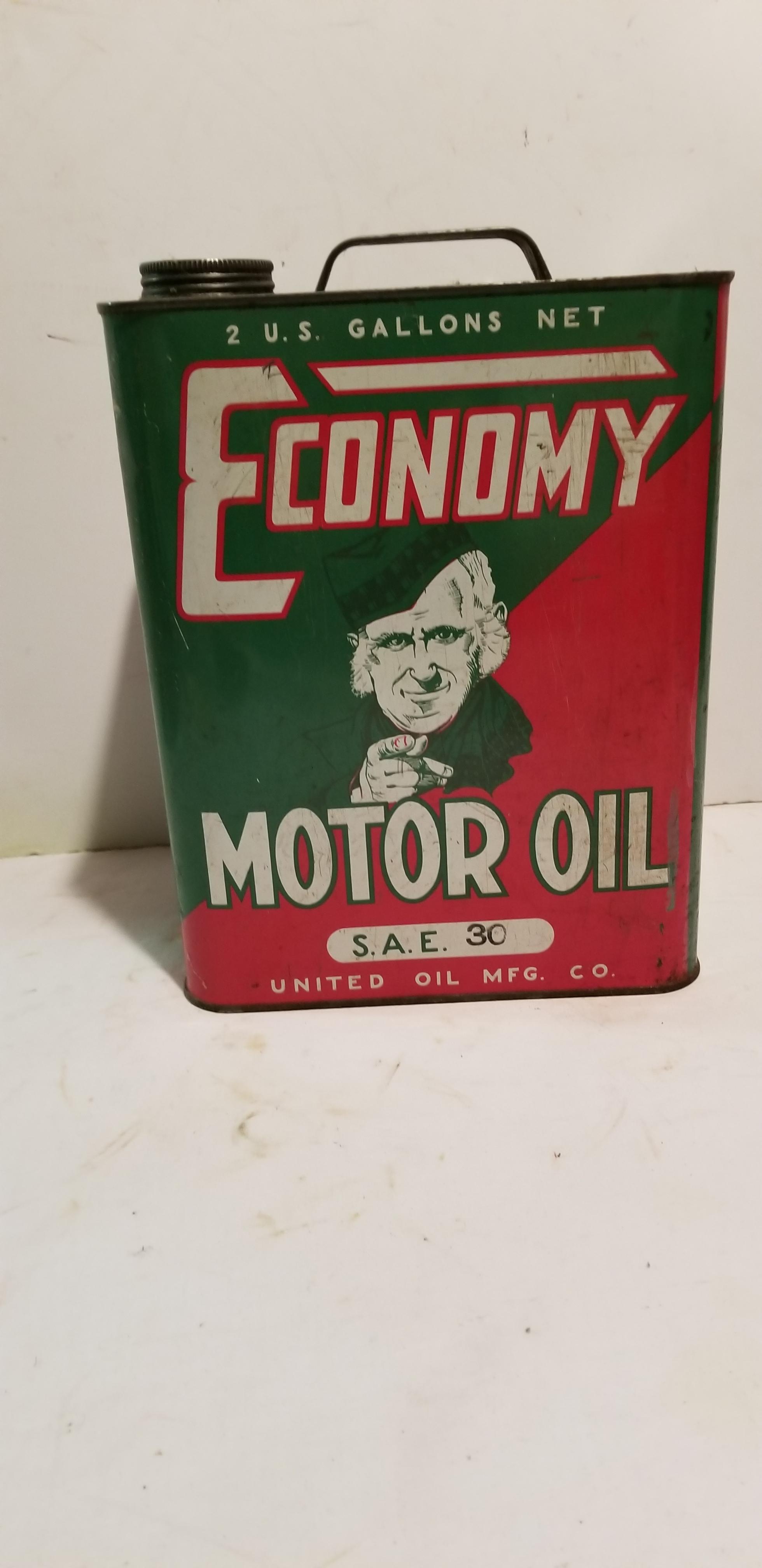 2 GALLON ECONOMY MOTOR OIL CAN - UNITED OIL MFG. CO.