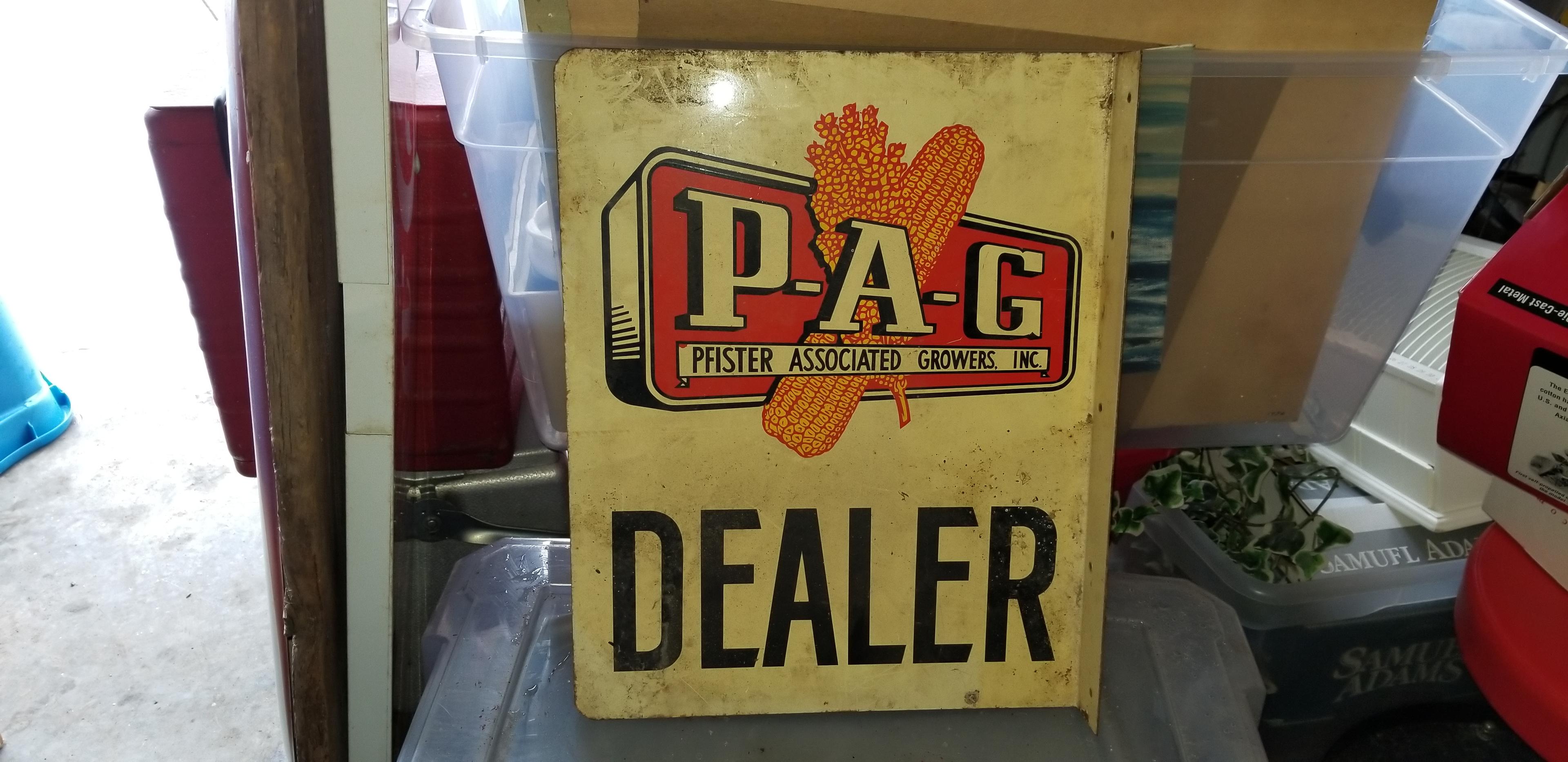 P-A-G PFISTER GROWERS DEALER DOUBLE SIDED METAL SIGN