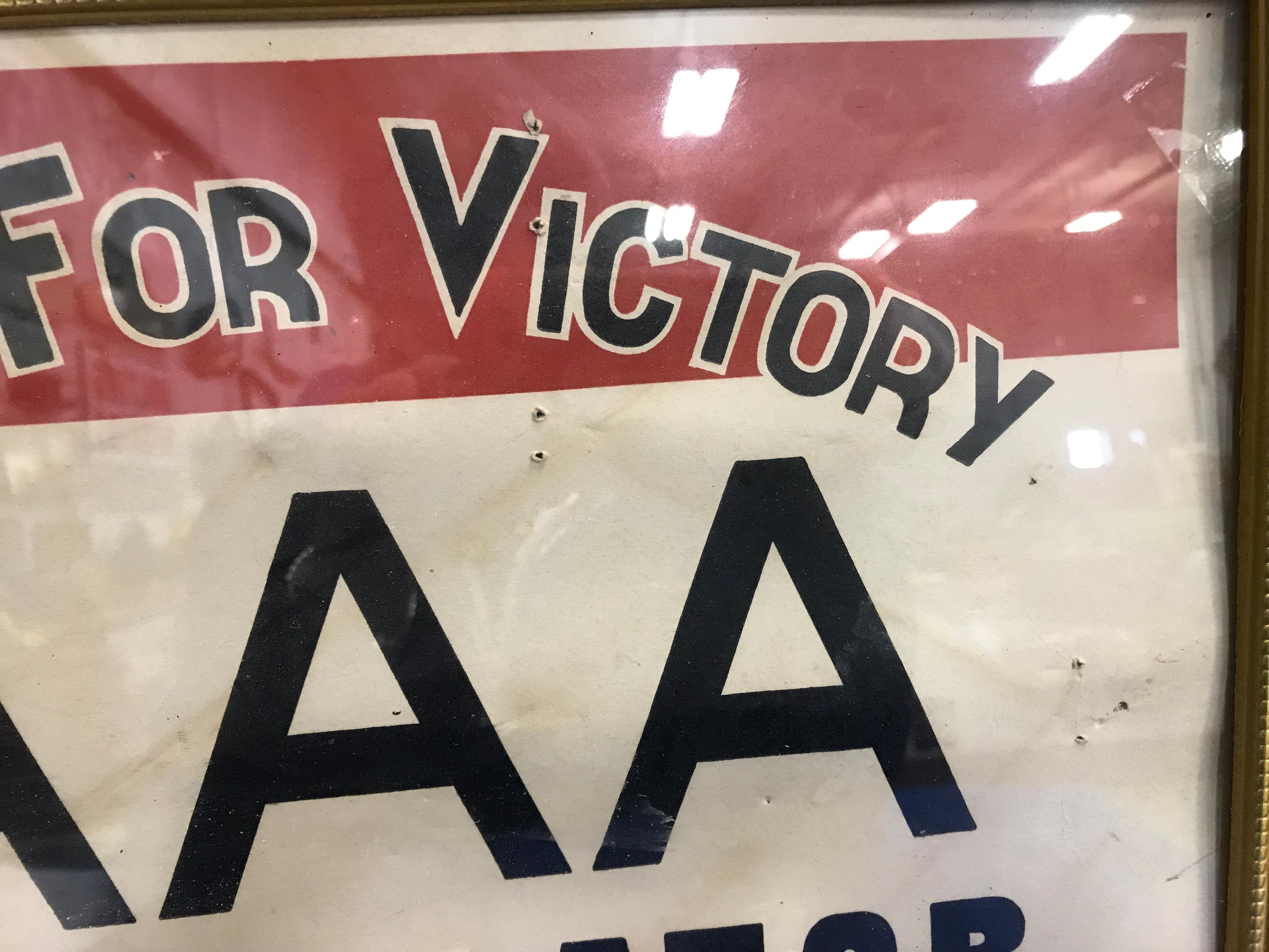 FRAMED AAA COOPERATOR FOOD FOR VICTORY SIGN