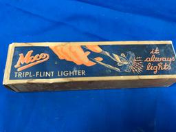 (2) ANTIQUE MECO TRIPL-FLINT LIGHTERS IN ORIGINAL BOXES