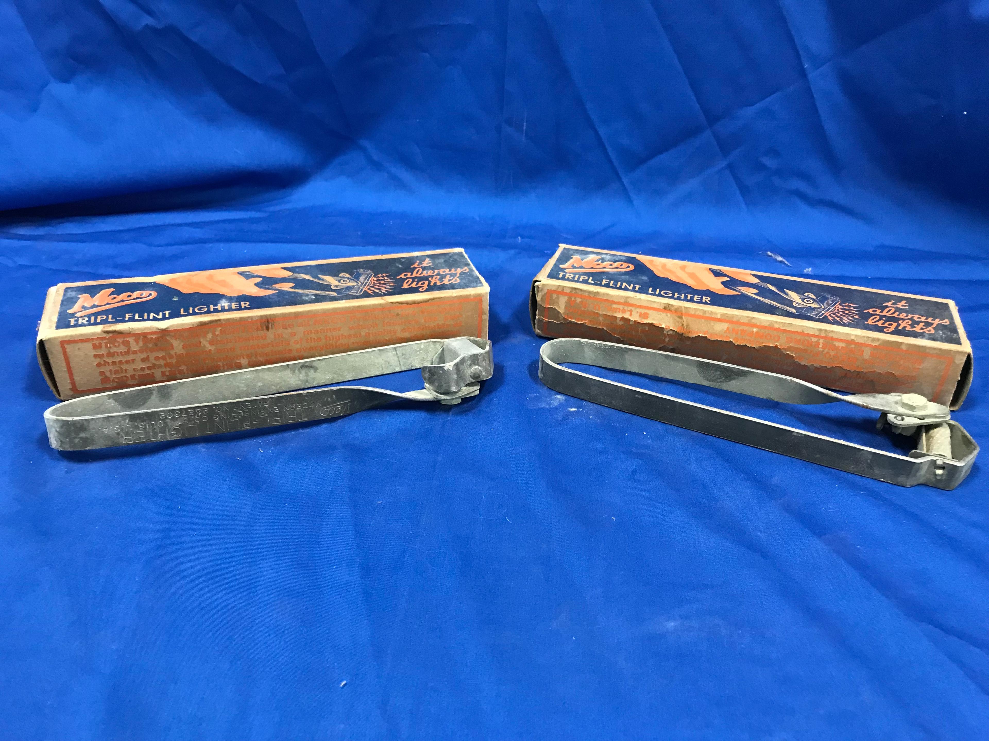 (2) ANTIQUE MECO TRIPL-FLINT LIGHTERS IN ORIGINAL BOXES