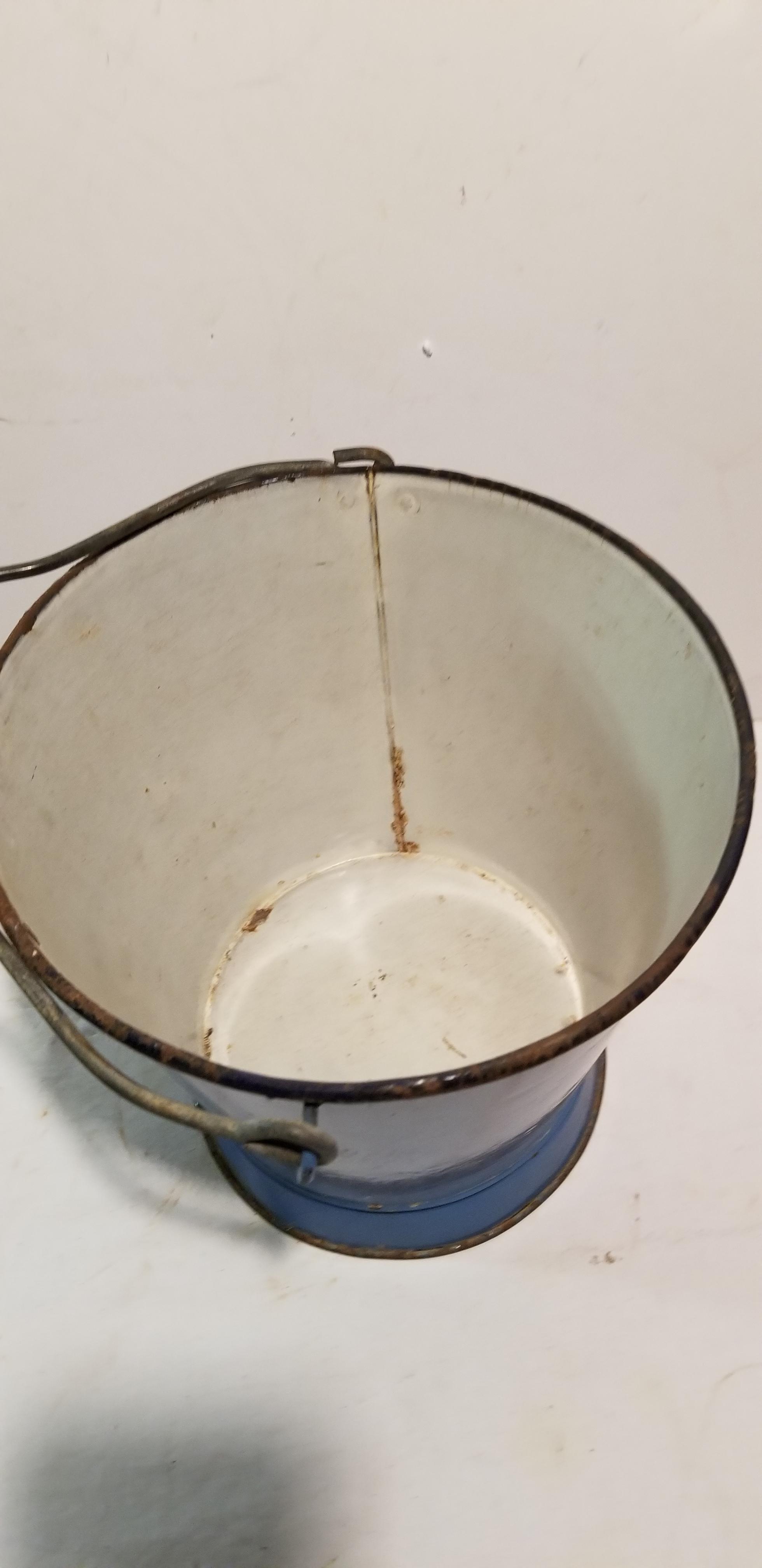 VINTAGE BLUE ENAMEL MILK BUCKET