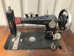 ANTIQUE BELVIDERE TREADLE SEWING MACHINE