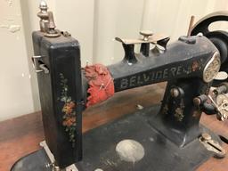 ANTIQUE BELVIDERE TREADLE SEWING MACHINE