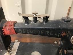 ANTIQUE BELVIDERE TREADLE SEWING MACHINE