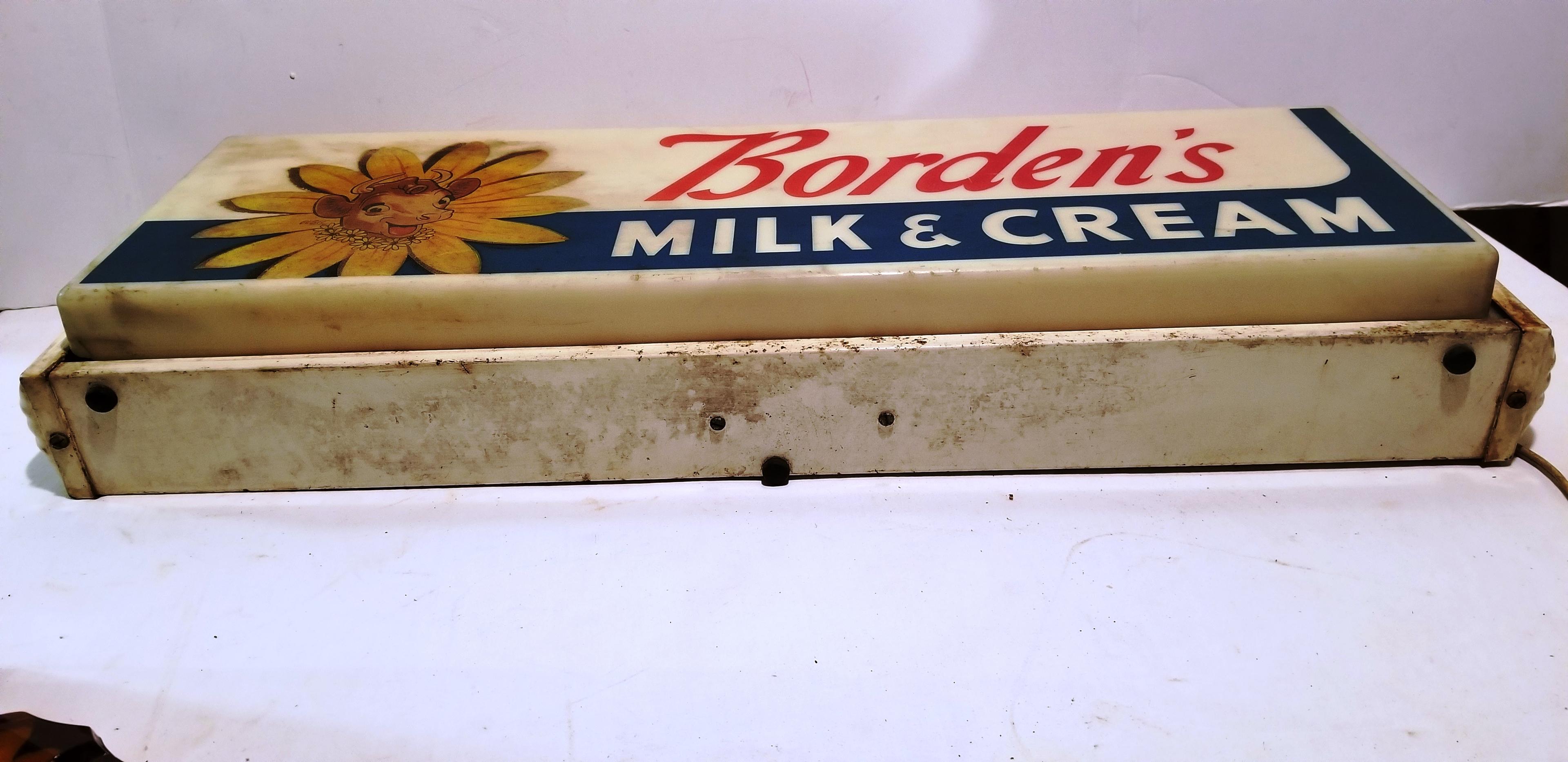 VINTAGE BORDEN LIGHTED MILK & CREAM SIGN