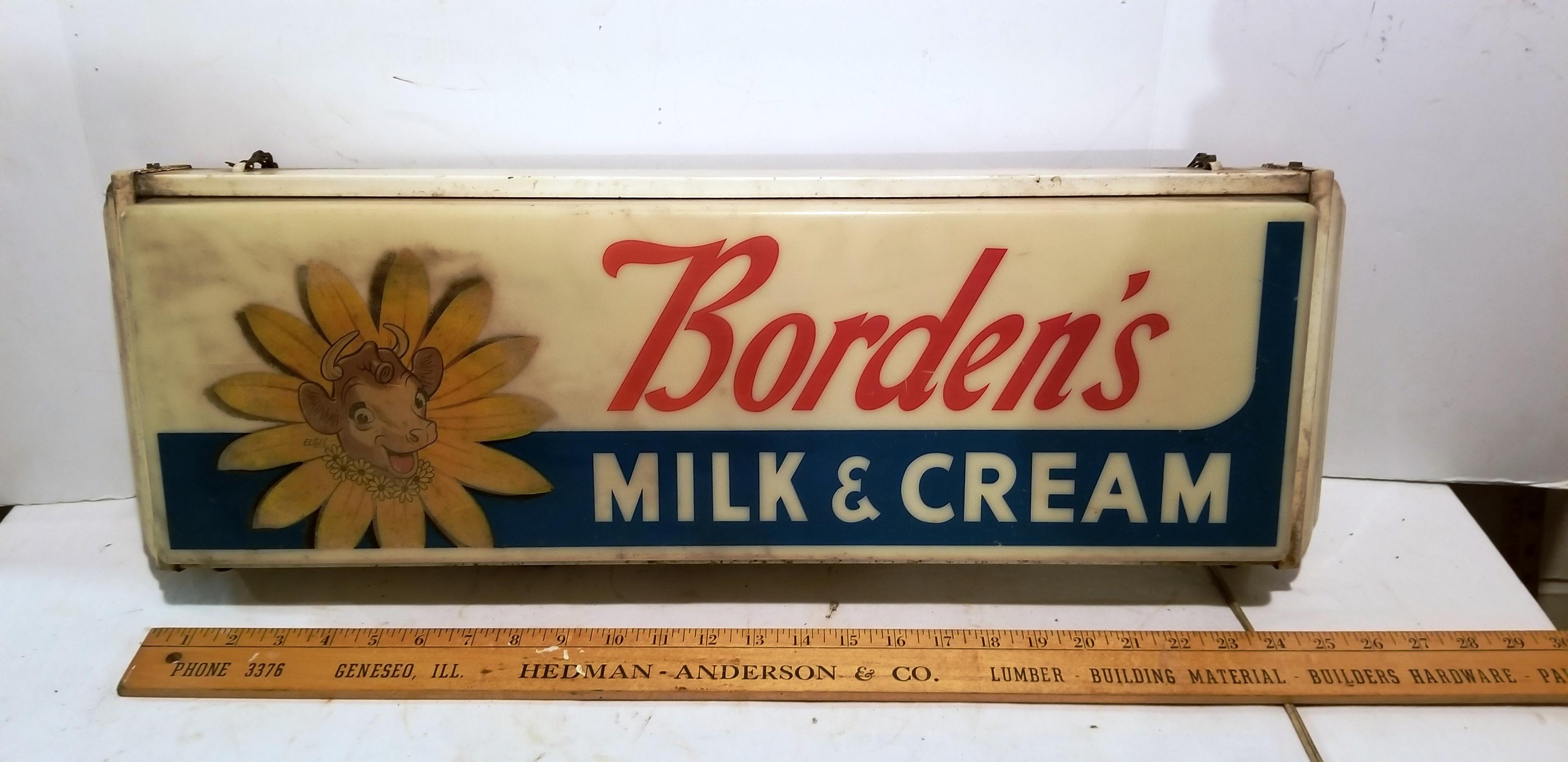 VINTAGE BORDEN LIGHTED MILK & CREAM SIGN