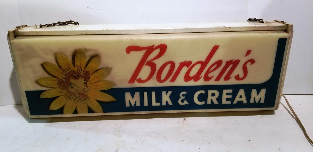 VINTAGE BORDEN LIGHTED MILK & CREAM SIGN