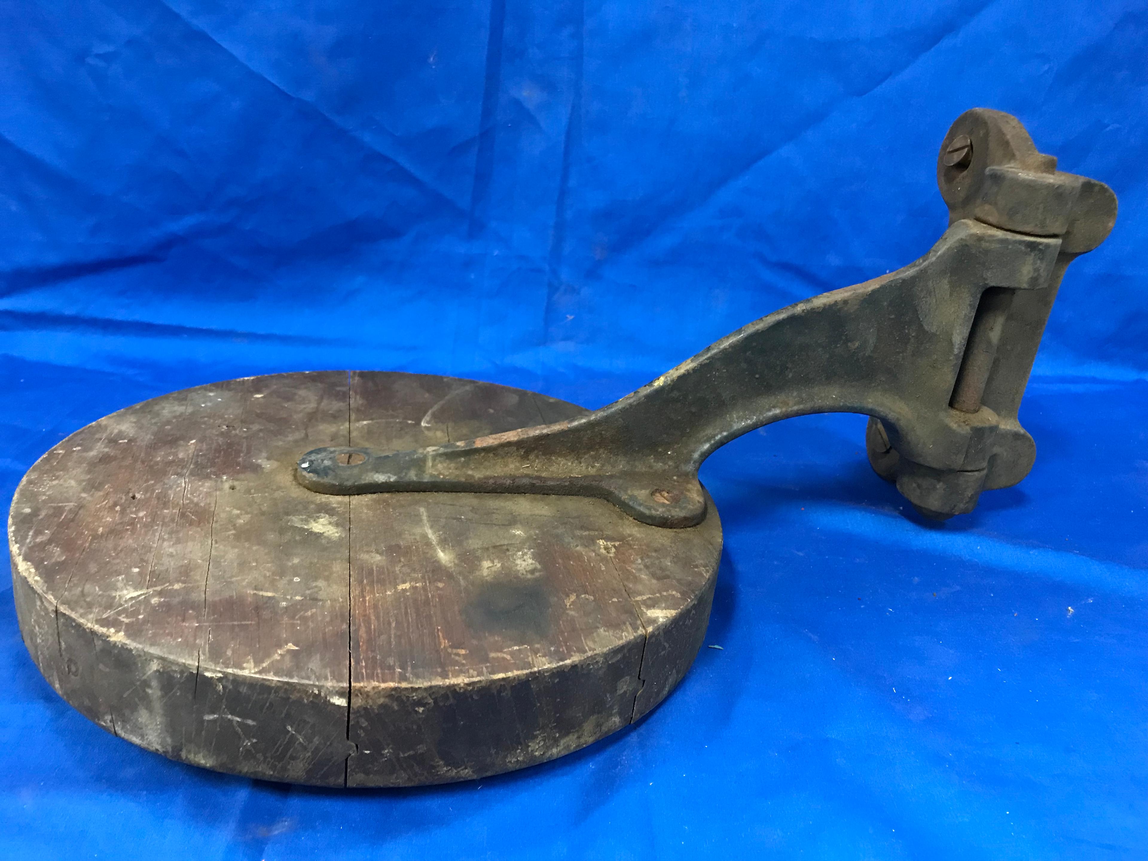 ANTIQUE CAST IRON & WOOD SWIVEL WORK STAND