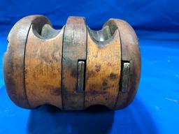 DOUBLE WOOD BLOCK PULLEY W/ ANVIL TRADEMARK