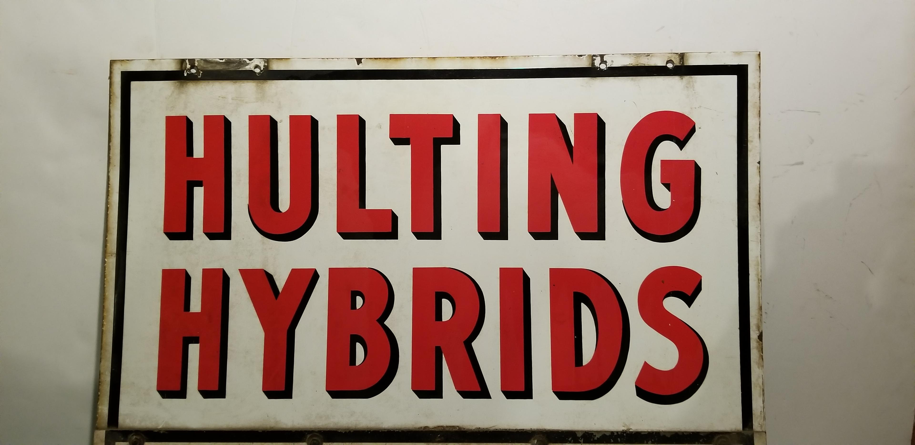 HULTING HYBRIDS DOUBLE SIDED PORCELAIN SIGN - TESKE SEED & FEED